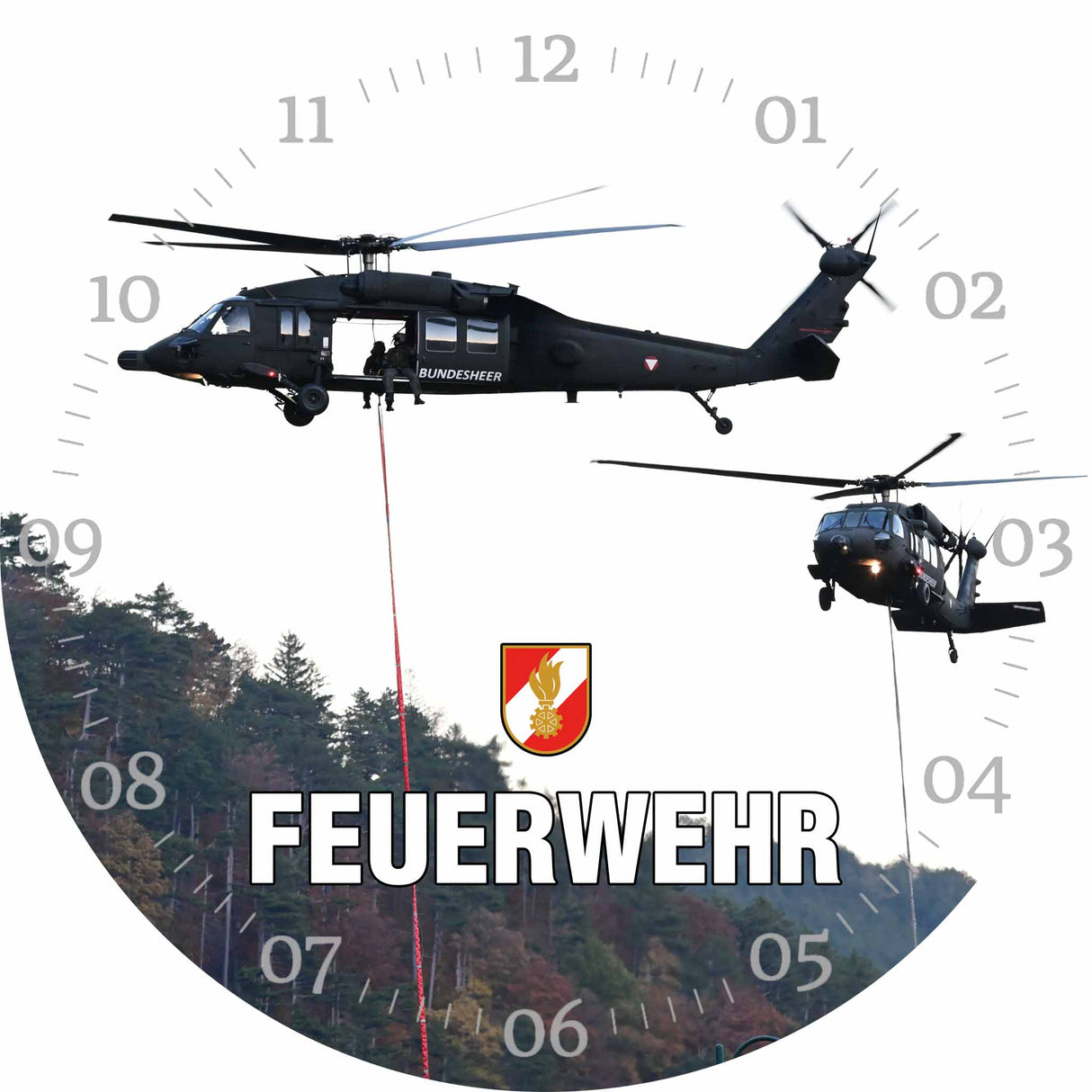 Glasuhr FEUERWEHR 30cm
