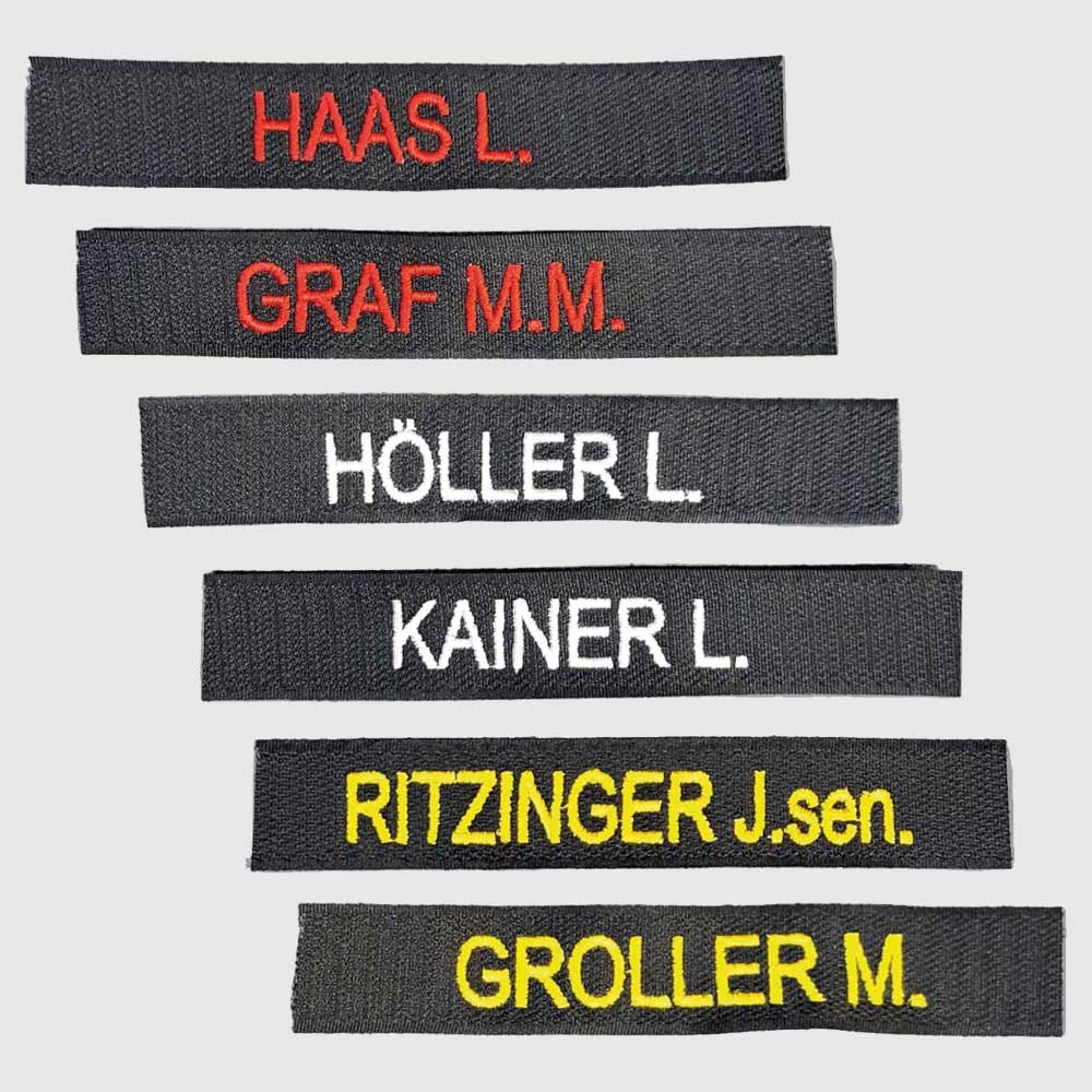 Namensstreifen auf Klett - gestickt
